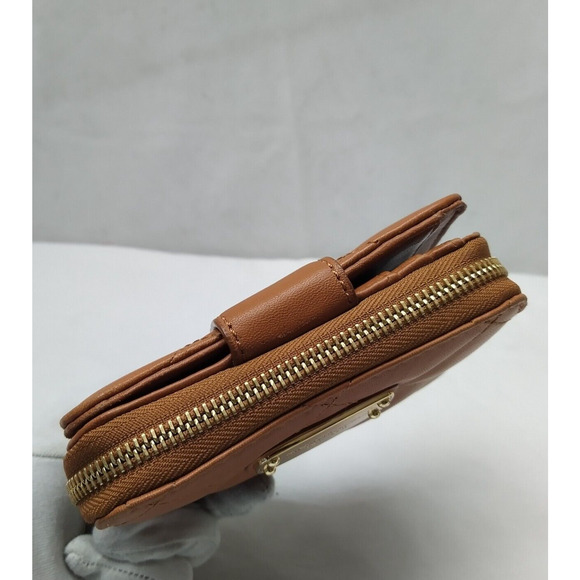 Michael Kors Brown Leather Quilted Zip Around Credit Card Bifold Square Wallet - Picture 8 of 16